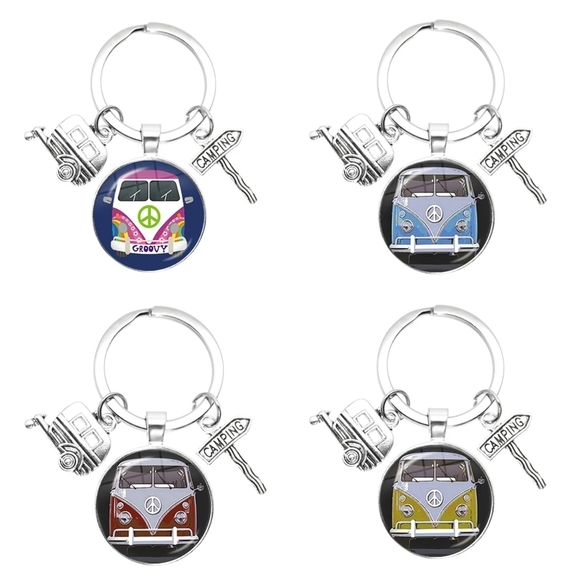None Accessories - Keychain Retro Van Peace Sign Blue Red Yellow